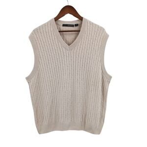 Greg Norman Tan Cable Knit V-Neck Grandpa Sweater Vest Sz Large Mens